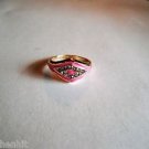 New Size 7 1/2 Pink Enamel With Clear Rhinestones Shaped Gold Plated Ring