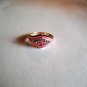 New Size 7 1/2 Pink Enamel With Clear Rhinestones Shaped Gold Plated Ring