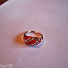 New Size 6 Red Enamel & Clear Rhinestones Unique Ring