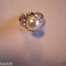 New Silver Plated Pearl & 3 Clear Rhinestones Ring Size 8.5