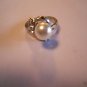 New Silver Plated Pearl & 3 Clear Rhinestones Ring Size 8.5