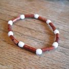 New Brown Wooden & White Plastic Bead Stretchable Bracelet
