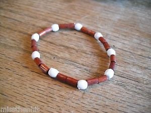 New Brown Wooden & White Plastic Bead Stretchable Bracelet