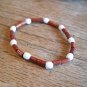 New Brown Wooden & White Plastic Bead Stretchable Bracelet