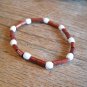 New Brown Wooden & White Plastic Bead Stretchable Bracelet