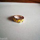 New Size 7 1/2 Gold Plated 8 Clear Rhinestones & Yellow Enamel Ring