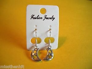 New Plastic Silver Moon, Heart, & Star Hook Earrings For Pierced Ears