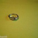 New Silver Plated Ring-Two Green Rhinestones On Stylish Band Size 6 1/2