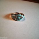 New Size 7 Lite Blue With Clear Rhinestones Shaped Gold Plated