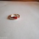 New Size 7.25 Gold Plated Red Enamel With Clear Rhinestones Ring