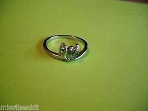 New Silver Plated Green Rhinestones Ring Size 9 1/2