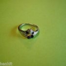 New Silver Plated Ring With Four Black Rhinestones On Stylish Band Size 6