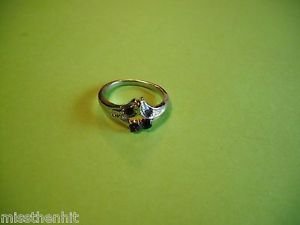 New Silver Plated Ring With Four Black Rhinestones On Stylish Band Size 6