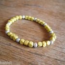 New Yellow Square & Silver Wooden Beads Stretchable Bracelet