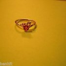 New Size 7.25 Gold Plated CZ Red Rhinestone 3 Prong Mount Ring