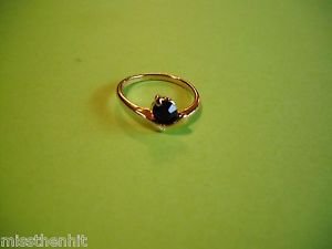 New Gold Plated Round Black Solitaire CZ Rhinestone Ring Size 7