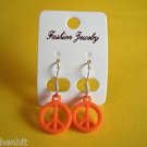 New Orange Plastic Peace Sign Hook Earrings For Pierced Ears