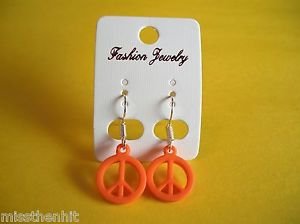 New Orange Plastic Peace Sign Hook Earrings For Pierced Ears