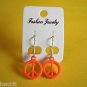 New Orange Plastic Peace Sign Hook Earrings For Pierced Ears