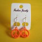 New Orange Plastic Peace Sign Hook Earrings For Pierced Ears