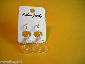 New Clear Plastic Peace Sign Hook Earrings For Pierced Ears