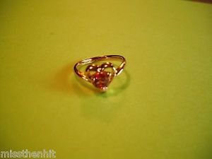 New Size 5 1/2 Gold Plated Ring CZ Purple Rhinestone In Heart Mount