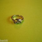 New Silver Plated Ring Three Green Rhinestones Size 5