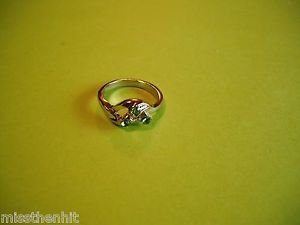 New Silver Plated Ring Three Green Rhinestones Size 5