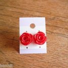 13.  New Red Plastic Glittery Rose Post Earrings