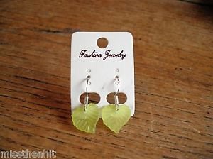 New Plastic Green Leaf Hook Earrings For Pierced Ears