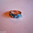 New Size 6.25 Gold Plated Unique Blue Enamel & Clear Rhinestones Ring