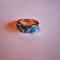 New Size 6.25 Gold Plated Unique Blue Enamel & Clear Rhinestones Ring