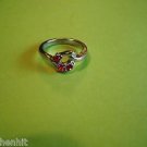New Silver Plated Ring Three Red Rhinestones Size 6.5