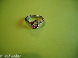 New Silver Plated Ring Three Red Rhinestones Size 6.5