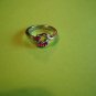 New Silver Plated Ring Three Red Rhinestones Size 6.5