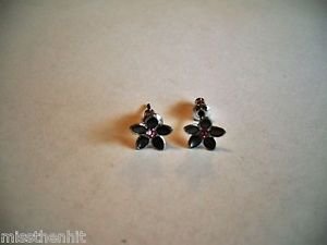 New Pink Rhinestone Silver Enamel Flower Post Earrings For Pierced Ears