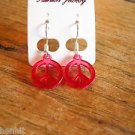 New Plastic Red Peace Sign Hook Earrings For Pierced Ears