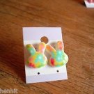 New Plastic Flowered Bunny Head Post Earrings For Pierced Ears
