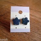 New Plastic Blue Striped Flower Post Earrings