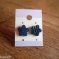 New Plastic Blue Striped Flower Post Earrings