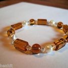 Fresh Water Pearl & Marigold Bead Bracelet