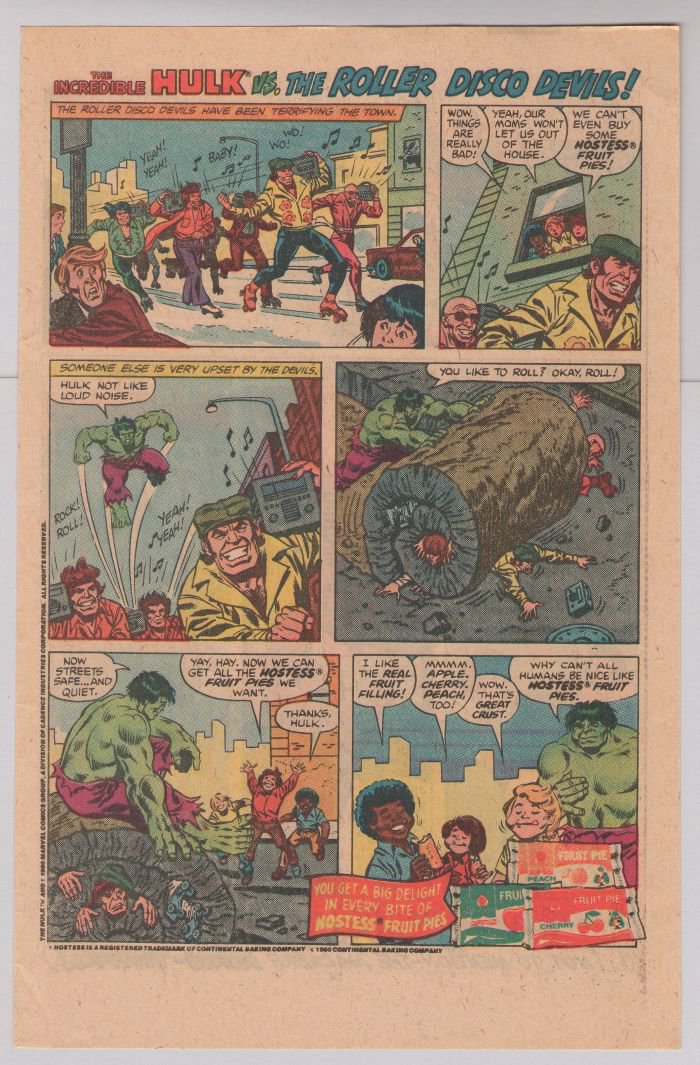 HOSTESS FRUIT PIE print ad HULK vs Roller Disco Devils comic vintage