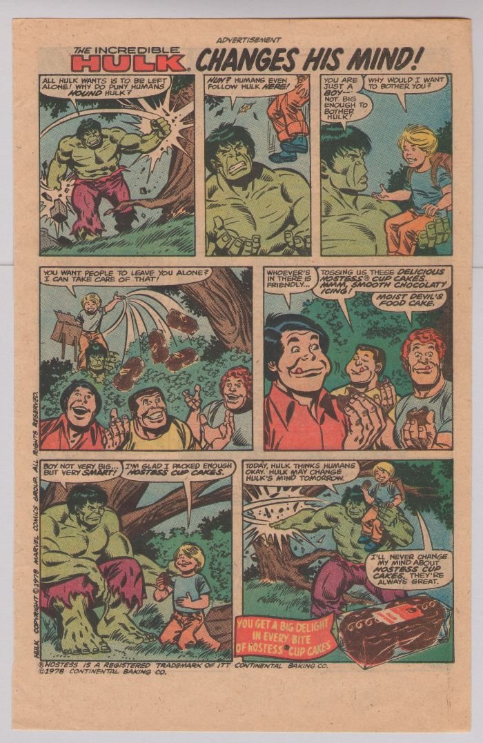 HOSTESS Cup Cakes print ad HULK Changes His Mind '70s comic vintage