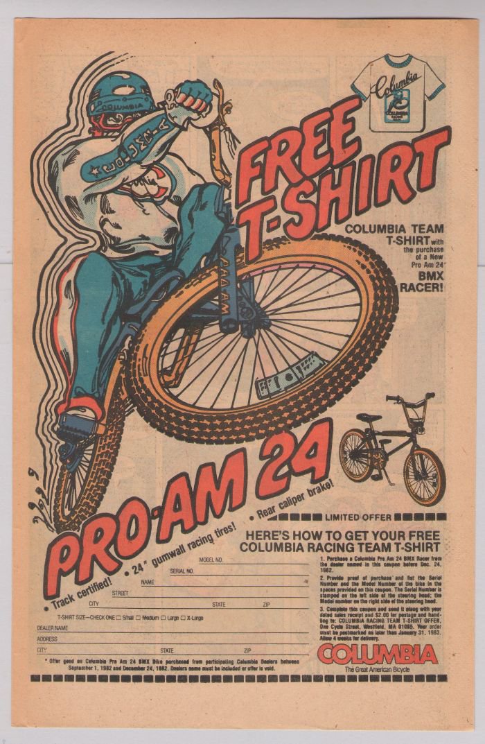 Columbia Pro Am 24 BMX Racer PRINT AD bike t-shirt offer '80s