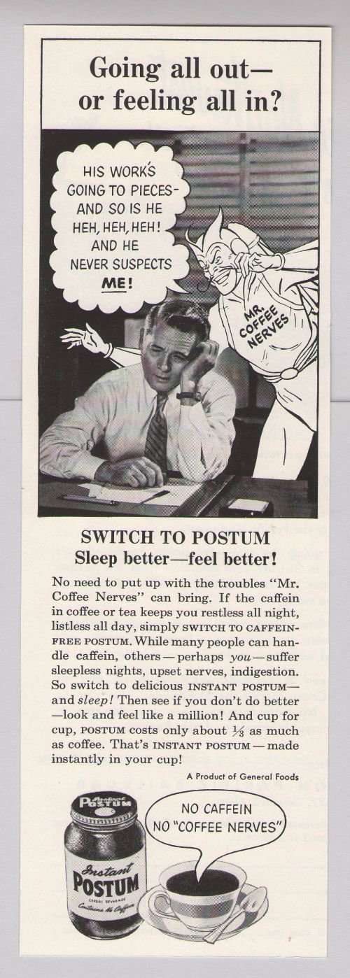 Mister Coffee Nerves - Vintage Postum adverts - Character profile