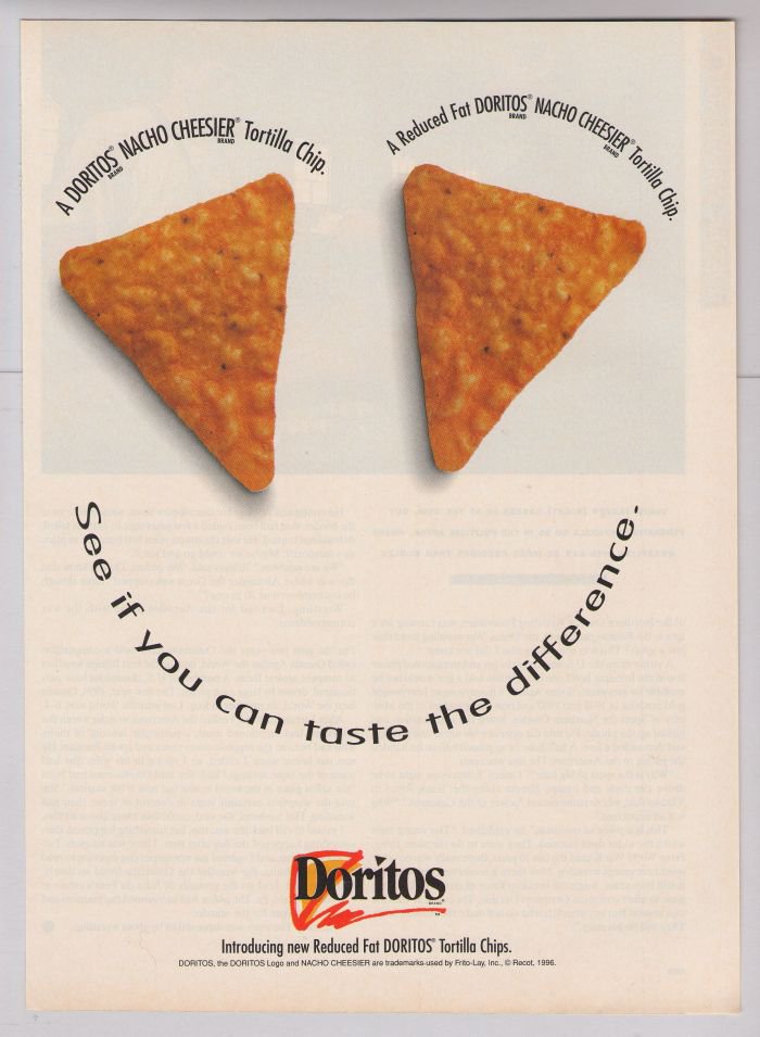 Doritos Reduced Fat 90s Print Ad Tortilla Chip Frito Lay Advertisement 1996