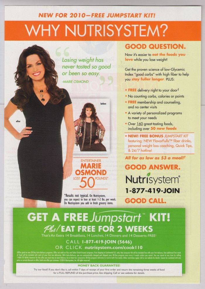 MARIE OSMOND Nutrisystem PRINT AD advertisement 2010