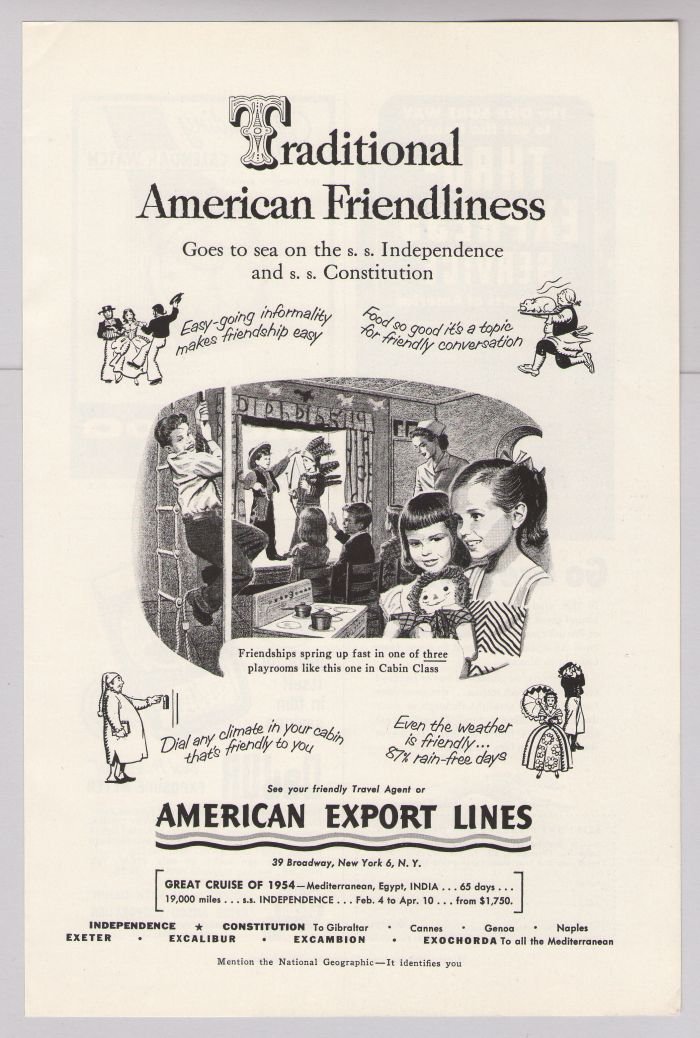 American Export Lines '50s PRINT AD cruise ship travel holiday