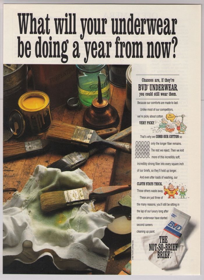 BVD underwear '90s PRINT AD briefs paint rag advertisement 1993