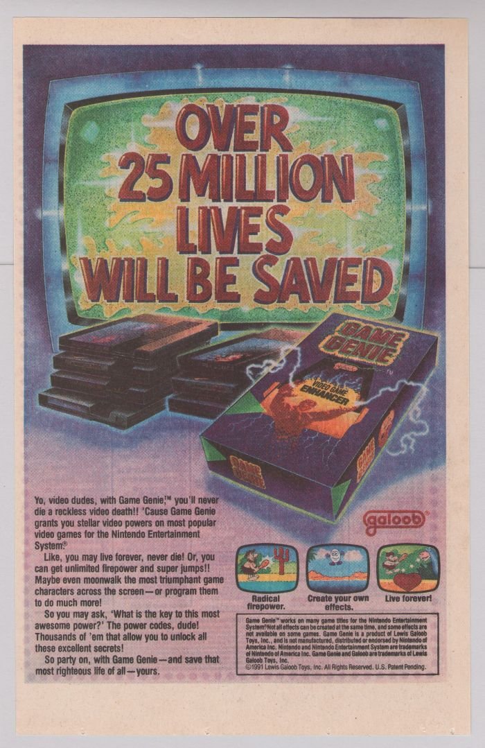 Game Genie '90s PRINT AD video game enhancer Galoob advertisement 1991